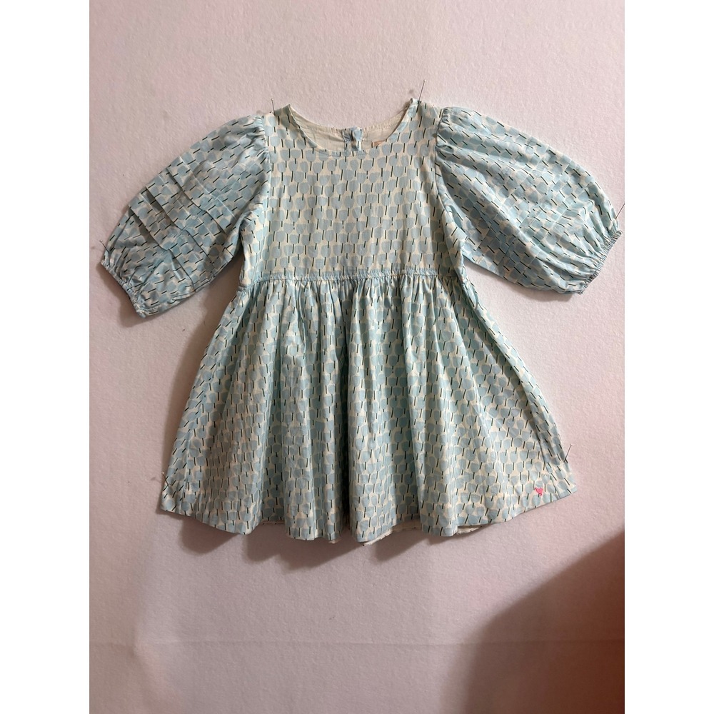 Pink Chicken New York Girls 4Y Blue Tulip Print Puff Sleeve Pleated Dress